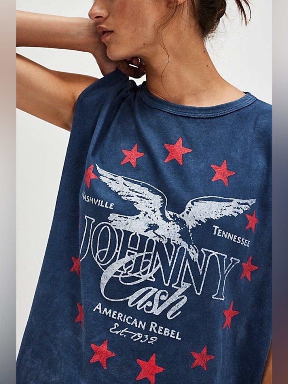 NWT FREE PEOPLE X DAYDREAMER Johnny Cash Muscle Tank | Navy MSRP $88 CURRENT L
